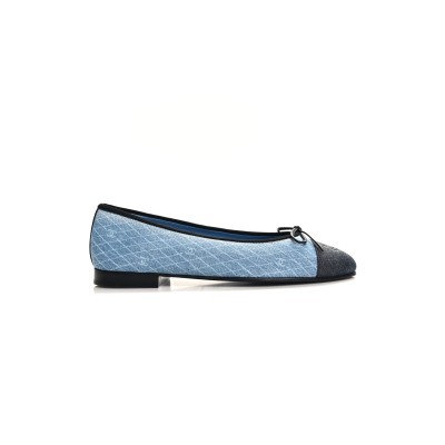 CHANEL DENIM PRINTED QUILT CC CAP TOE BALLERINA FLATS 157513